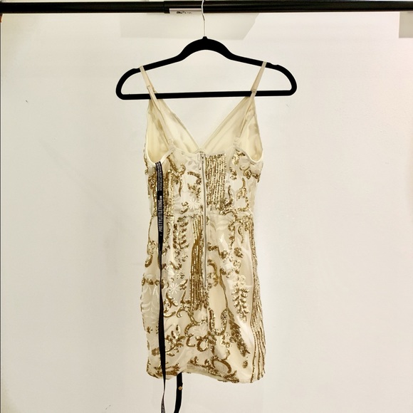 Gold Sheer Strappy Panel Sequin Bodycon Dress NEW - Picture 4 of 8